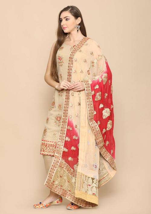 Beige and maroon salwar suit