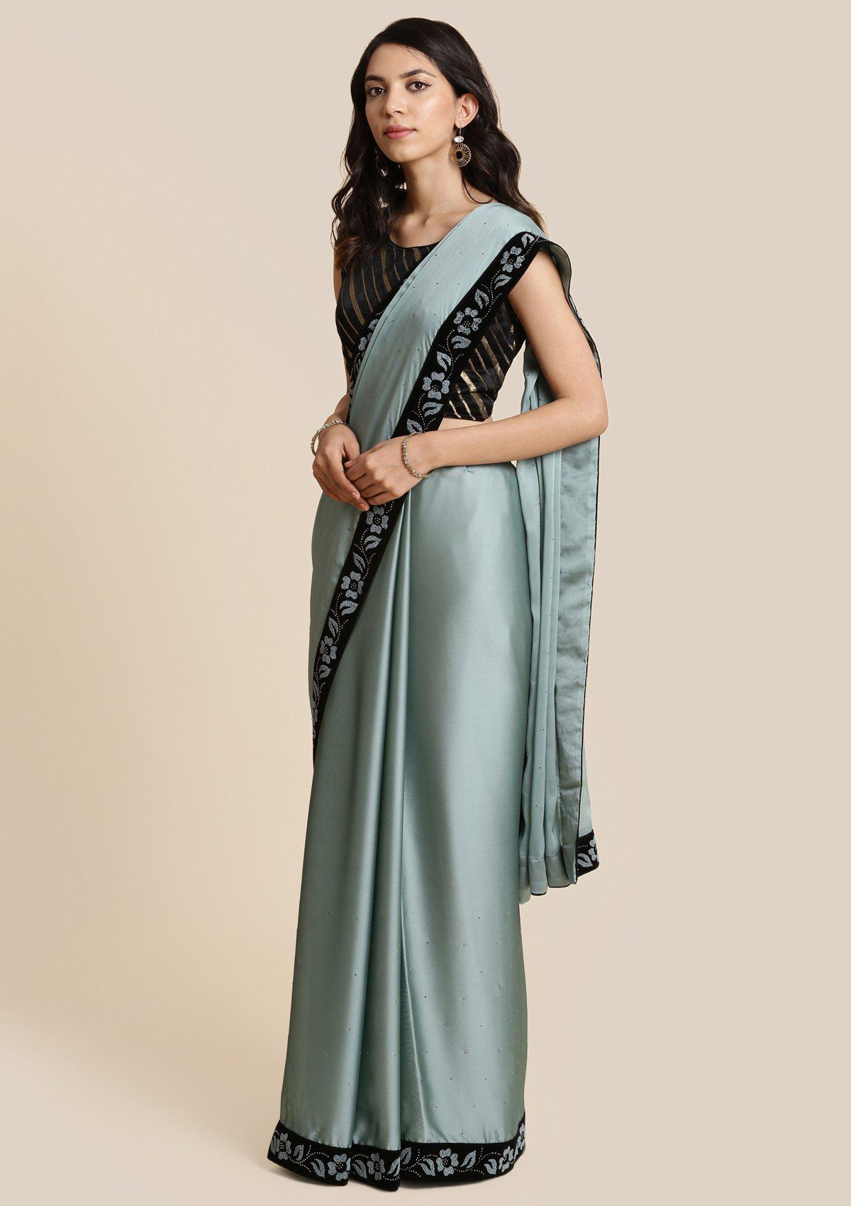 Sea Green Swarovski Georgette Designer Saree