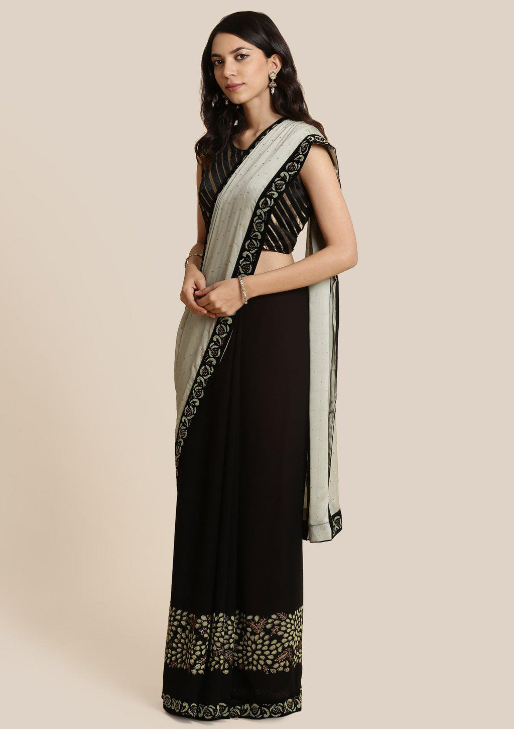 Pista Green Swarovski Georgette Designer Saree