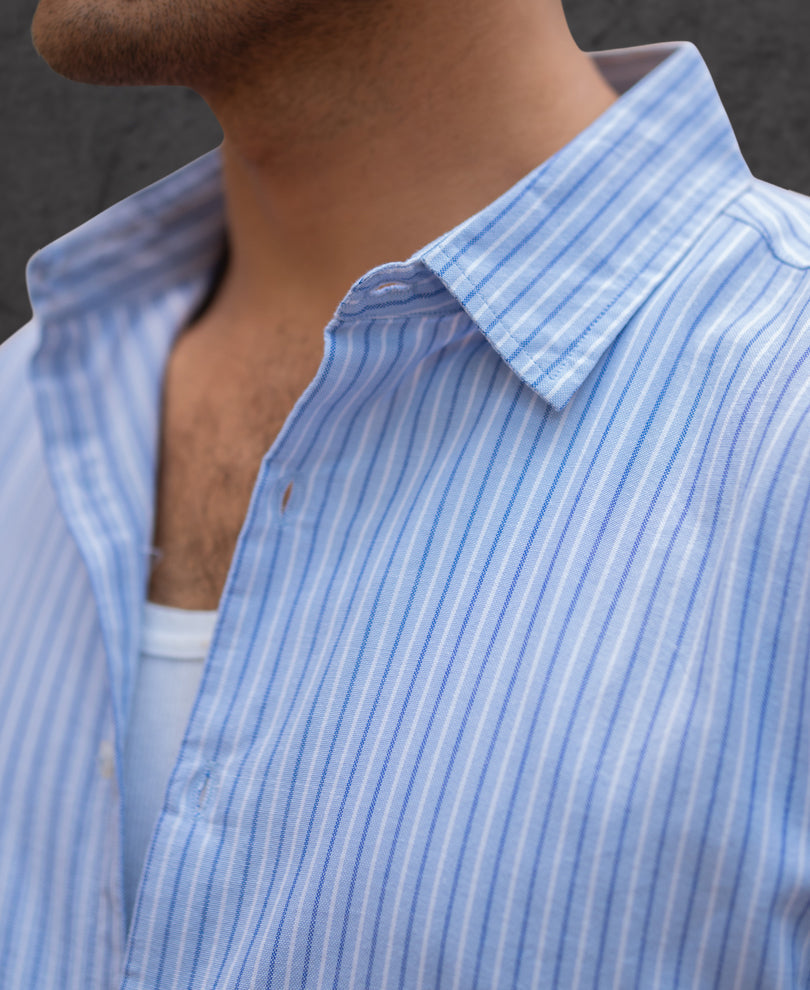 Light Blue Oxford Stripe Shirt 100% Cotton