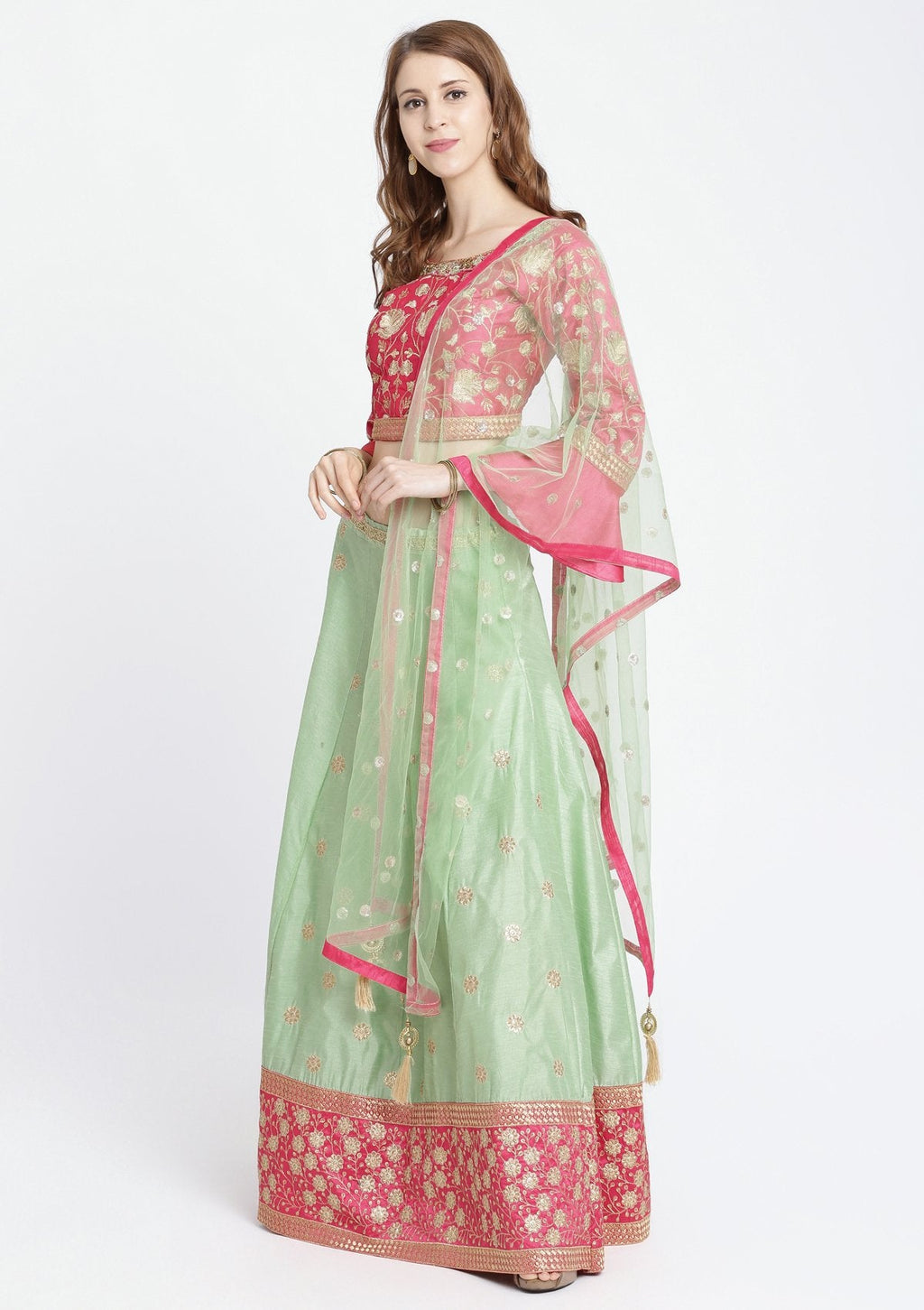 Pista Green Zariwork Rawsilk Readymade Lehenga