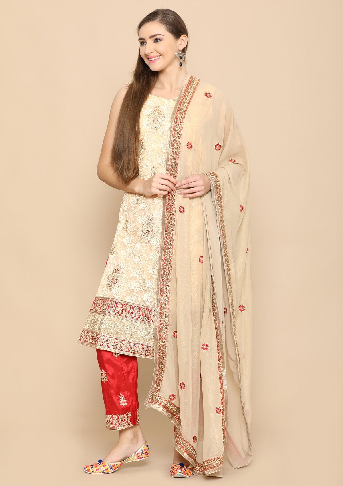 red and beige salwar suit