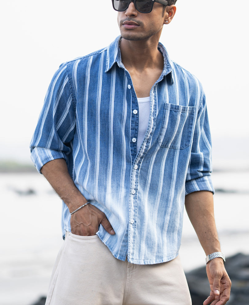 Denim Stripe Ombre Shirt 100% Cotton