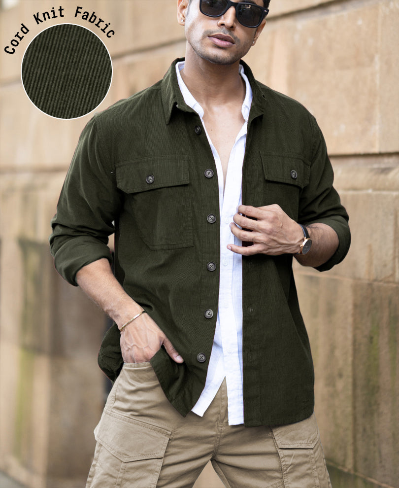 Olive Corduroy Shirt With Pockets 100% Cotton