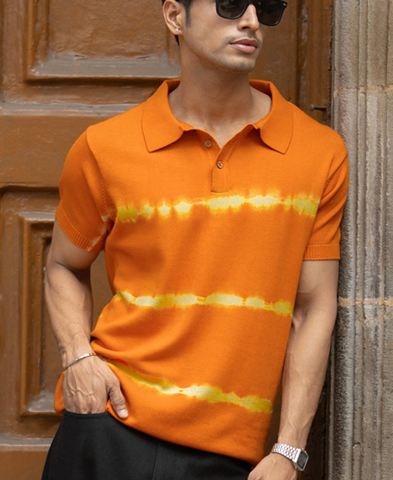 Mustard Tie-Dye Knitted T-Shirt 100% Cotton