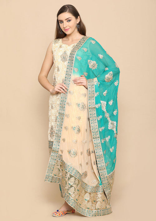 Beige and green salwar suit