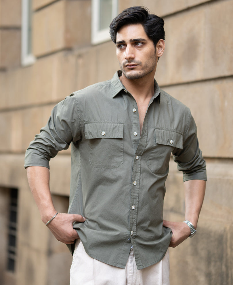 Green Double Pocket Lightweight Shirt 100% Cotton