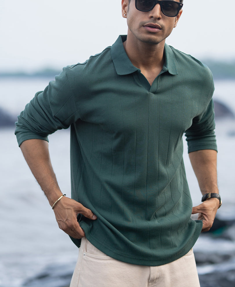 Green Regular Fit Full Sleeves T-Shirt 100% Cotton