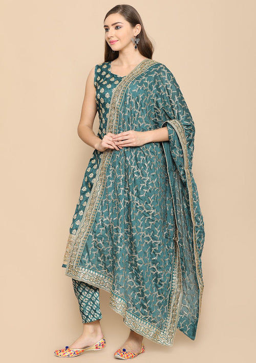 bottle green and gold salwar suit
