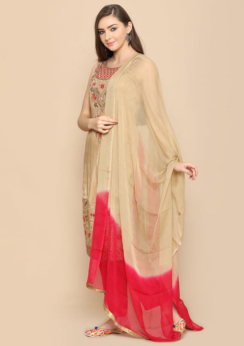 Beige Zari Silk Salwar Suit