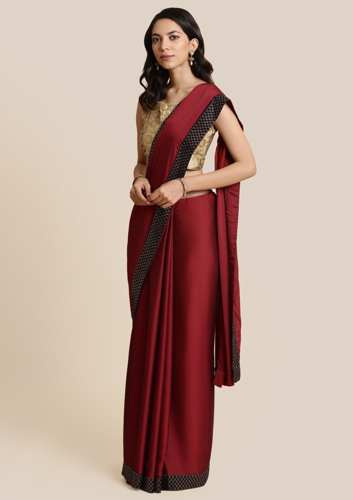 Maroon Swarovski Georgette Designer Saree