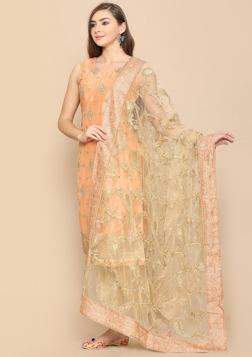 peach pearlwork salwar suit