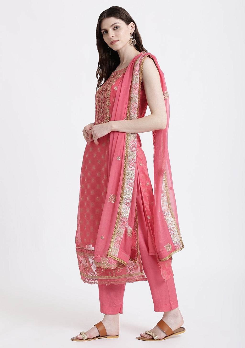 Pink Zari Work Chanderi Salwar Suit