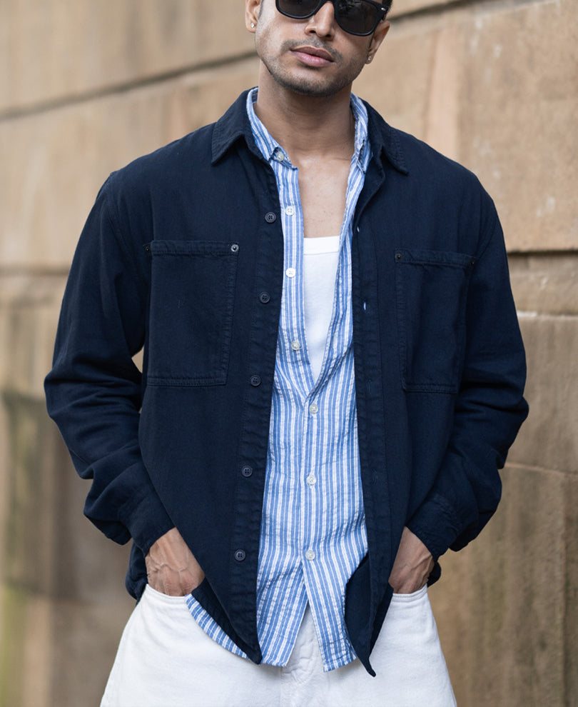 Navy Overdyed Twill Overshirt 100% Cotton