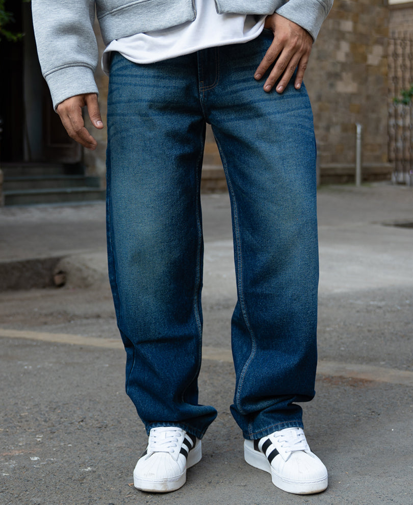 Dark Blue Tinted Baggy Jeans 100% Cotton