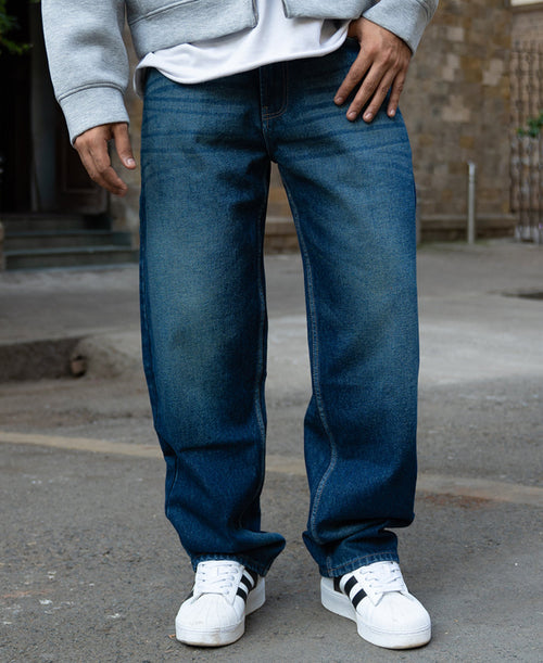 Dark Blue Tinted Baggy Jeans 100% Cotton