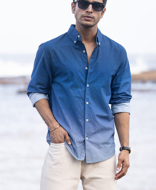 Dark Blue Ombre Stripe Shirt 100% Cotton