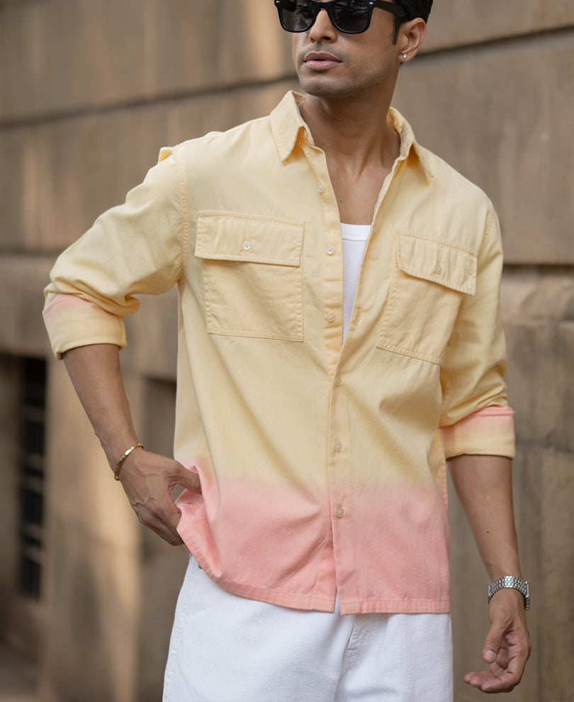 Yellow Ombre Structured Shirt 100% Cotton