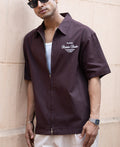 Brown Embroidered Boxy Shirt 100% Cotton
