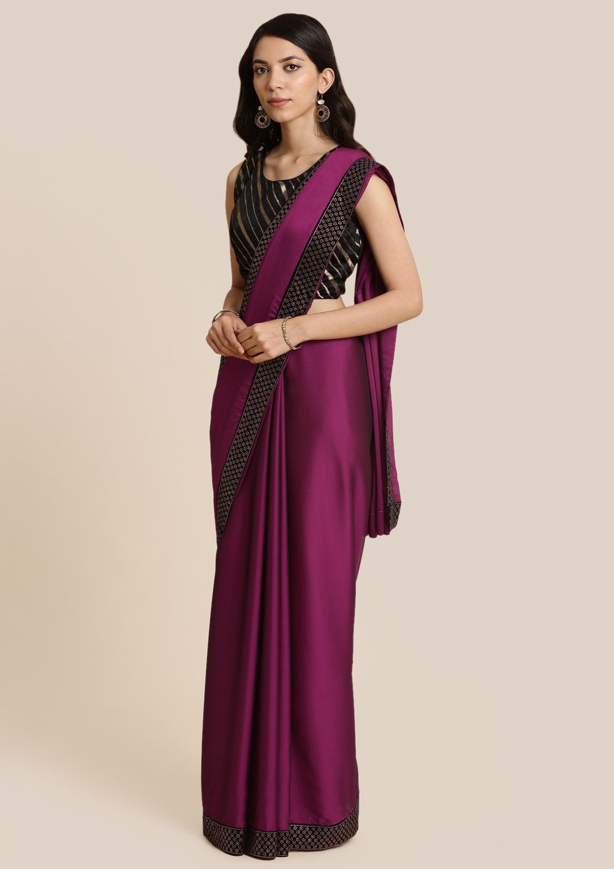 Wine Swarovski Georgette Designer Saree