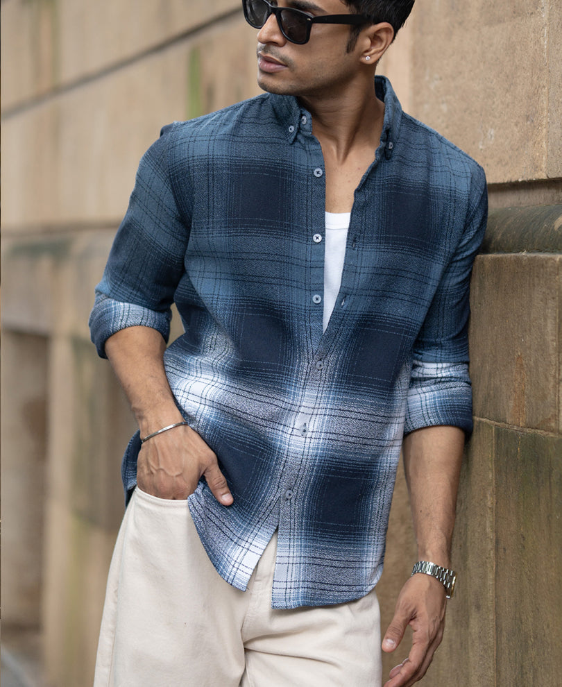 Navy Ombre Checks Shirt