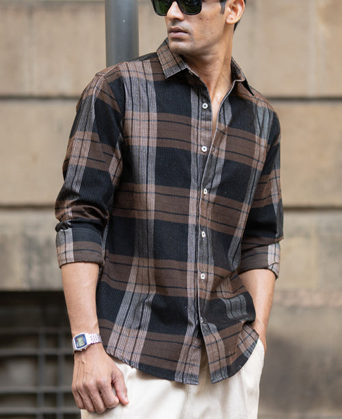 Brown Coudroy Checks Shirt