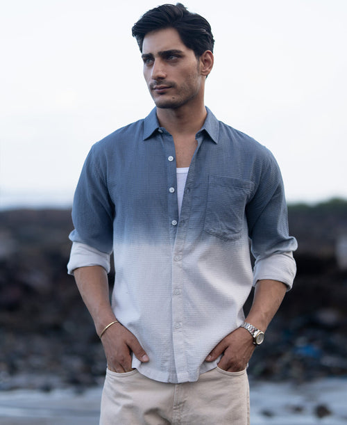 Blue Structured Ombre Shirt 100% Cotton