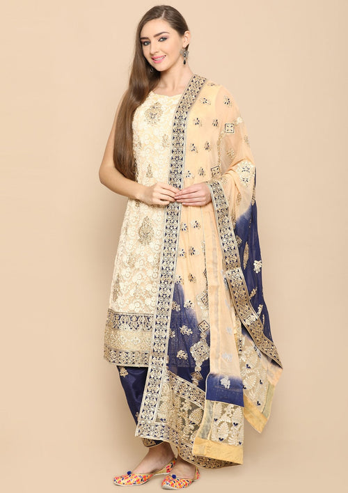 Beige and blue salwar suit