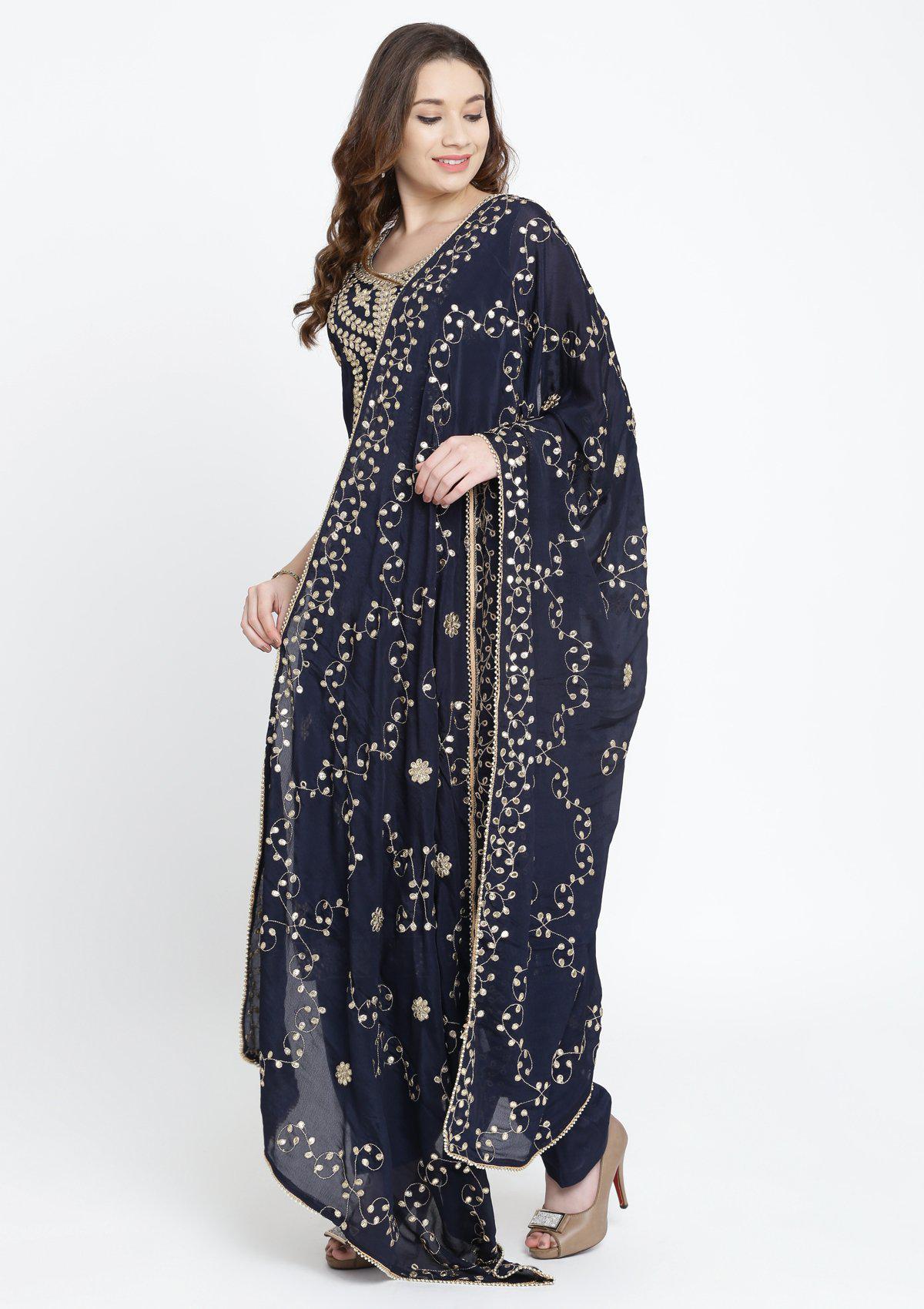 Navy Blue Gotapatti Semi Crepe Salwar Suit