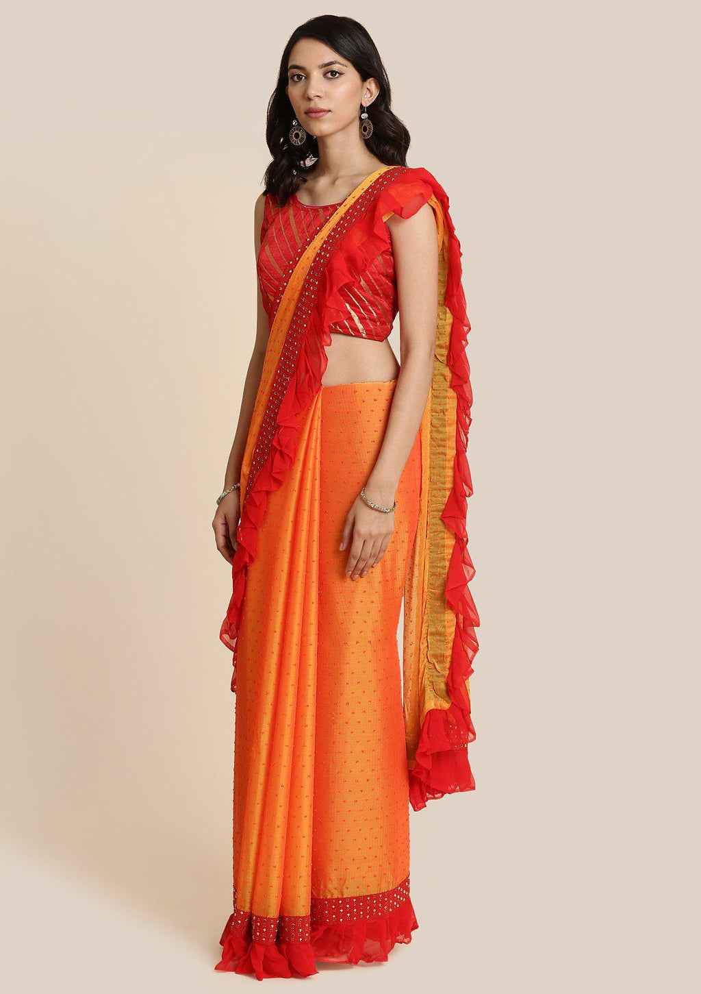 Mustard Swarovski Georgette Designer Saree