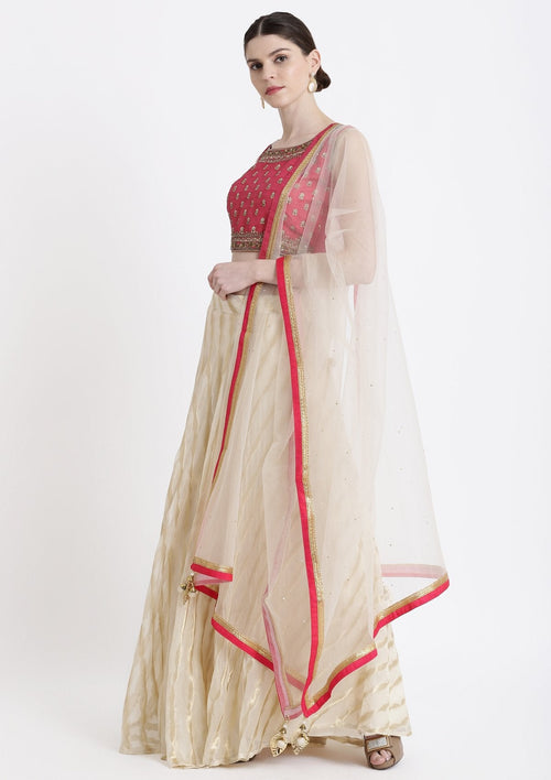 Cream Cutdana Net Readymade Lehenga