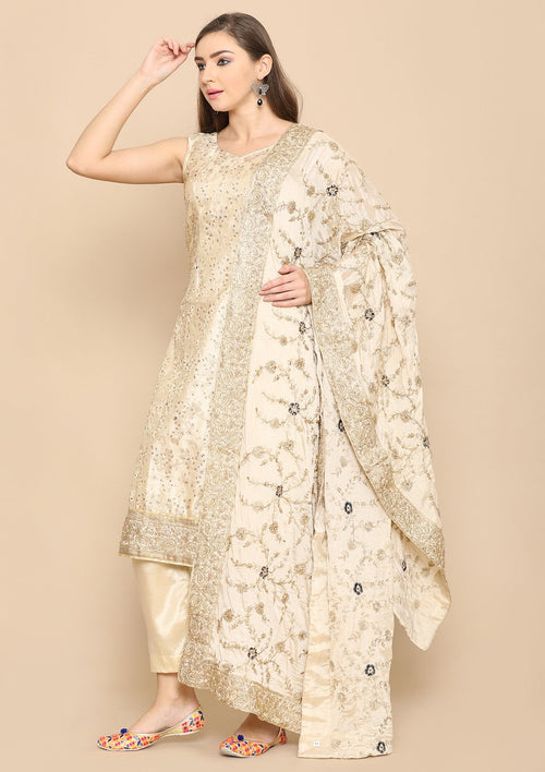 Cream Thread Work Salwar Suit