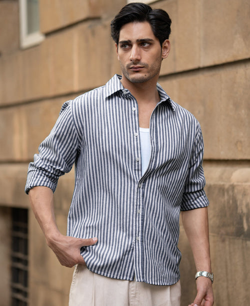 Dark Blue Lightweight Striped Shirt