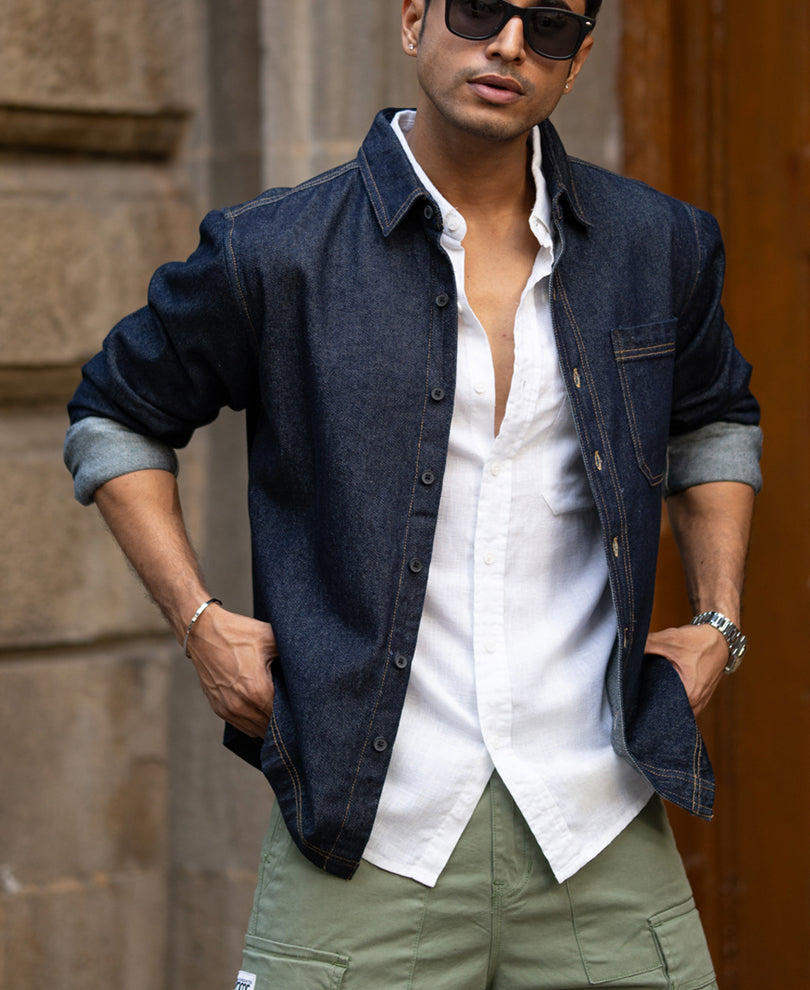 Indigo Denim Full Sleeves Overshirt 100% Cotton