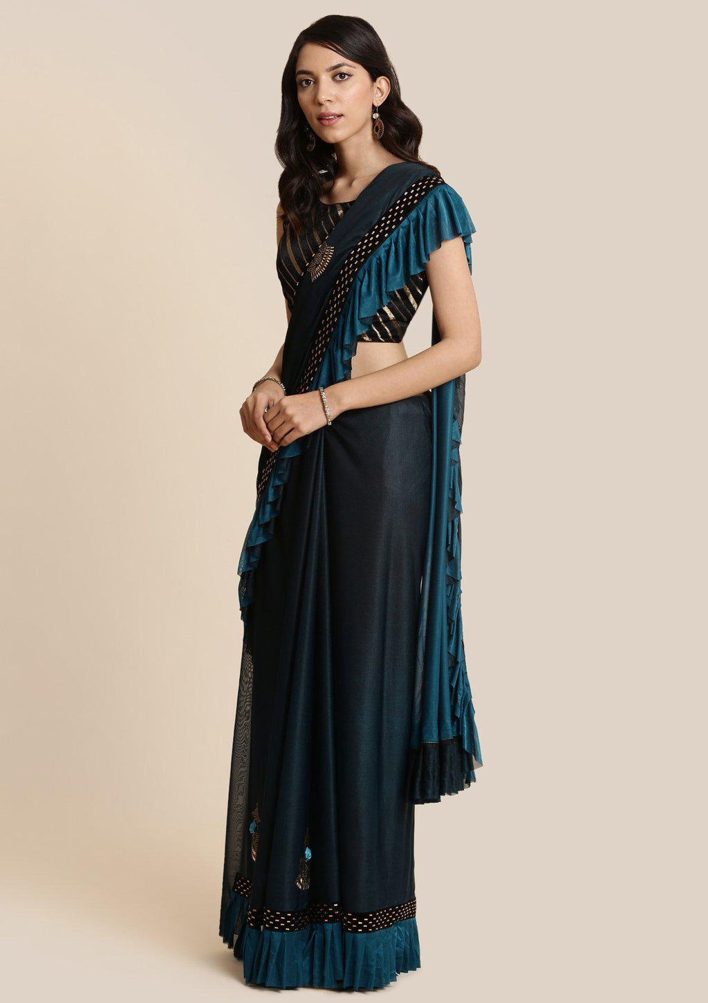 Peacock Green Swarovski Lycra Designer Saree