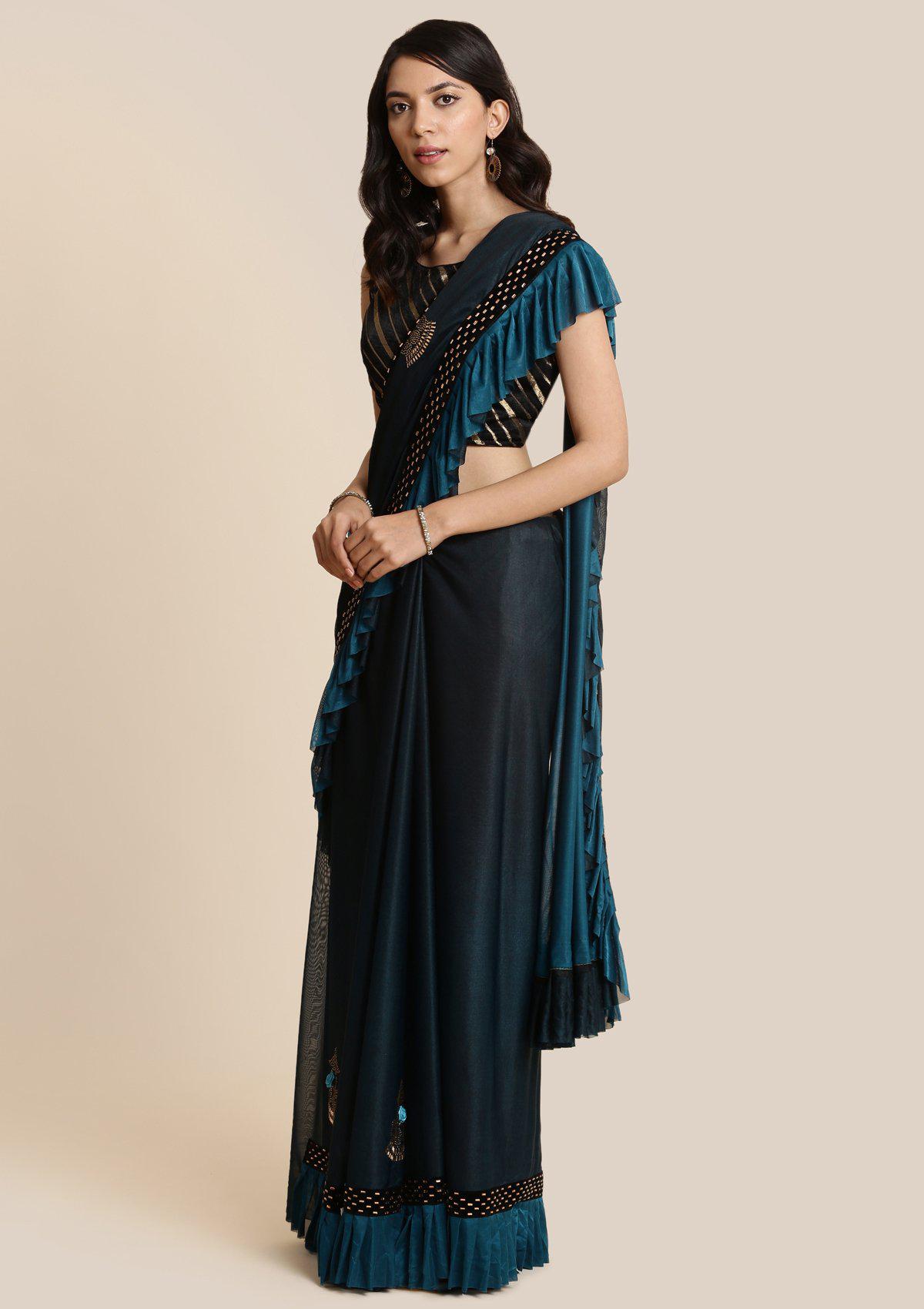 Peacock Green Swarovski Lycra Designer Saree
