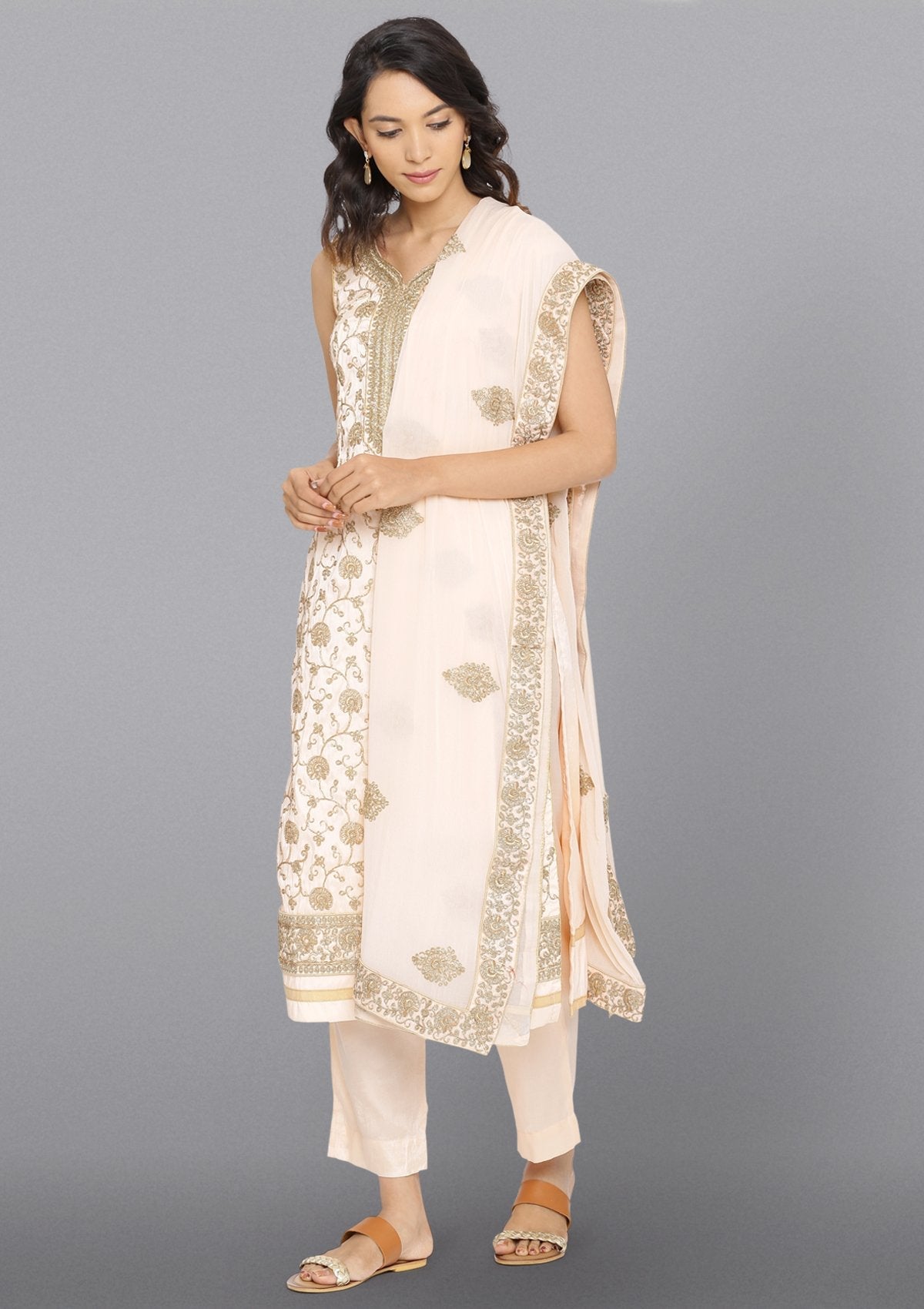 Peach Zariwork Chanderi Salwar Suit