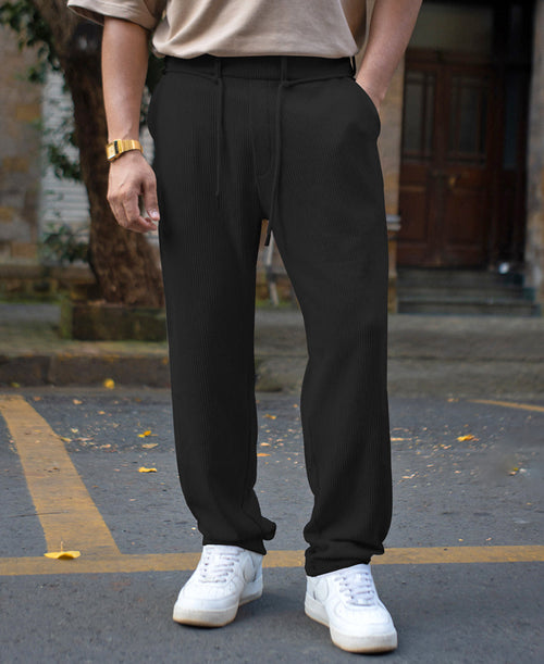 Black Corduroy Regular Fit Track Pant