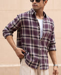 Wine Structured Checks Shirt 100% Cotton