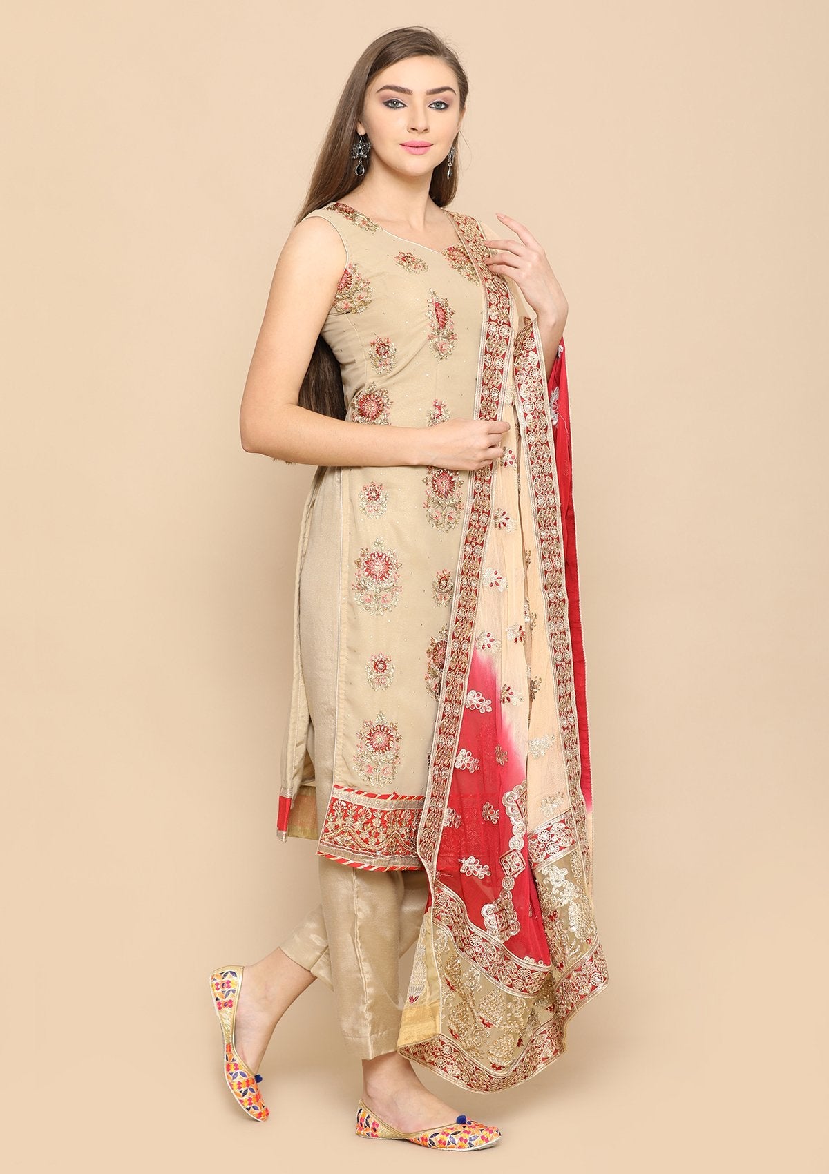 Beige and maroon salwar suit
