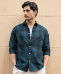 Dark Teal Structured Checks Shirt 100% Cotton