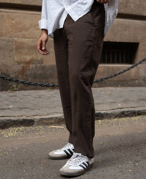 Brown Seersucker Pant 100% Cotton