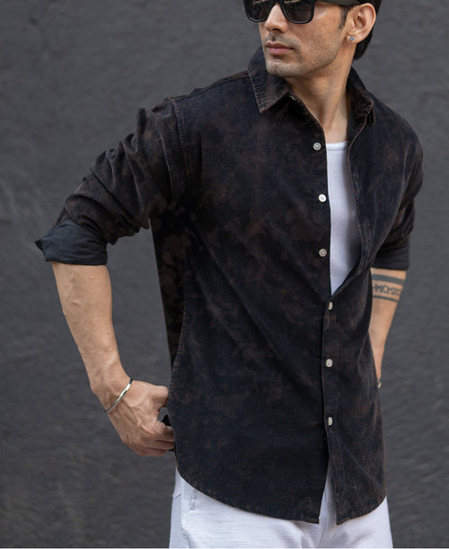 Black Washed Corduroy Shirt 100% Cotton