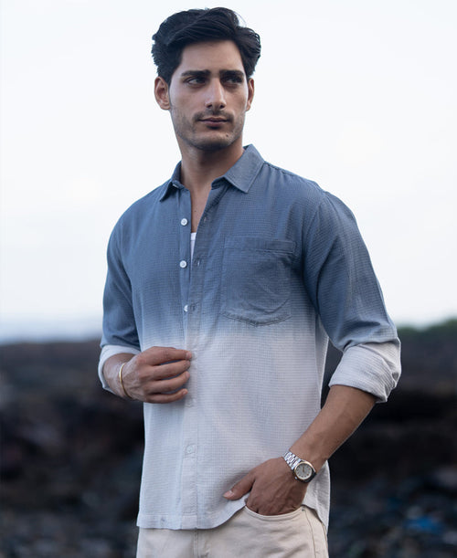 Blue Structured Ombre Shirt 100% Cotton