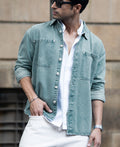 Mid Blue Washed Denim Shirt 100% Cotton