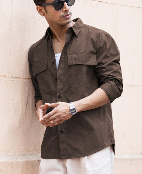 Dark Brown Double Pocket Lightweight Shirt 100% Cotton