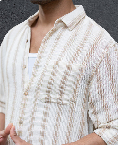 Cream & Beige Structured Stripe Shirt 100% Cotton