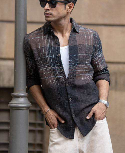 Brown Ombre Checks Shirt