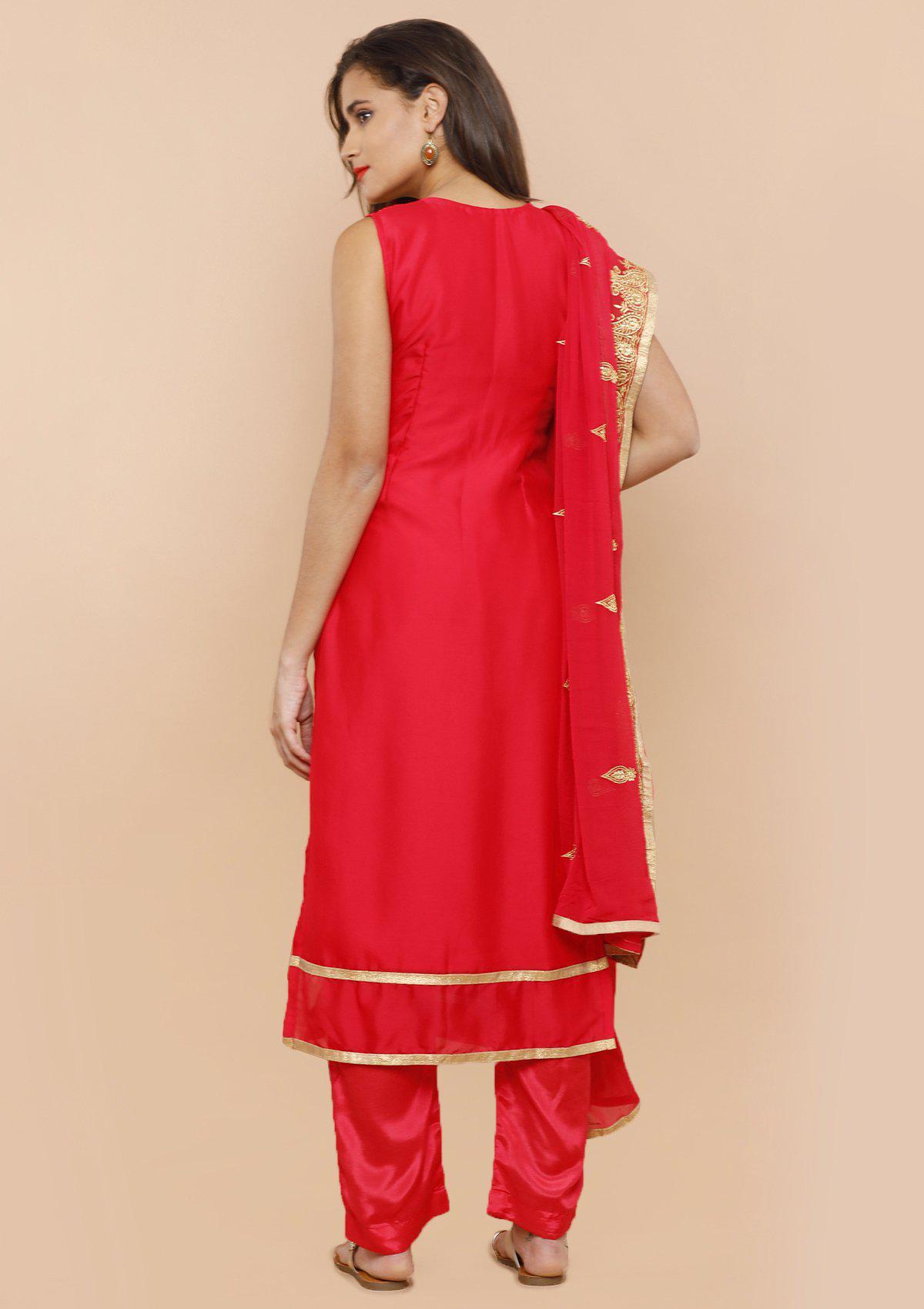 Red Chanderi Silk Salwar Suit