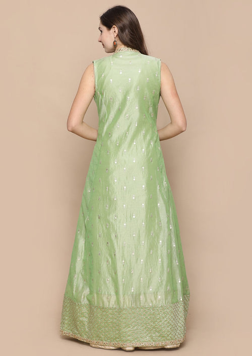 Cream Zari Work Indo Western Readymade Lehenga